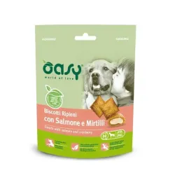 Oasy Snack Dog - BISCOTTI ripieni con SALMONE e MIRTILLI 80 gr
